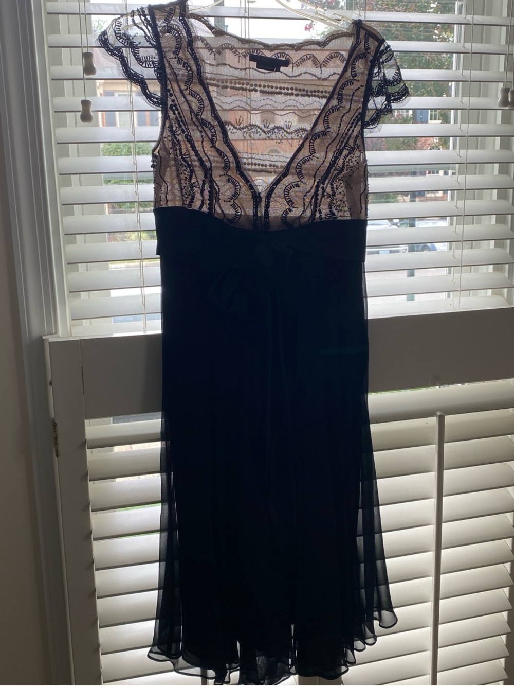 Black and Nude Lace V-Neck Evening Dress